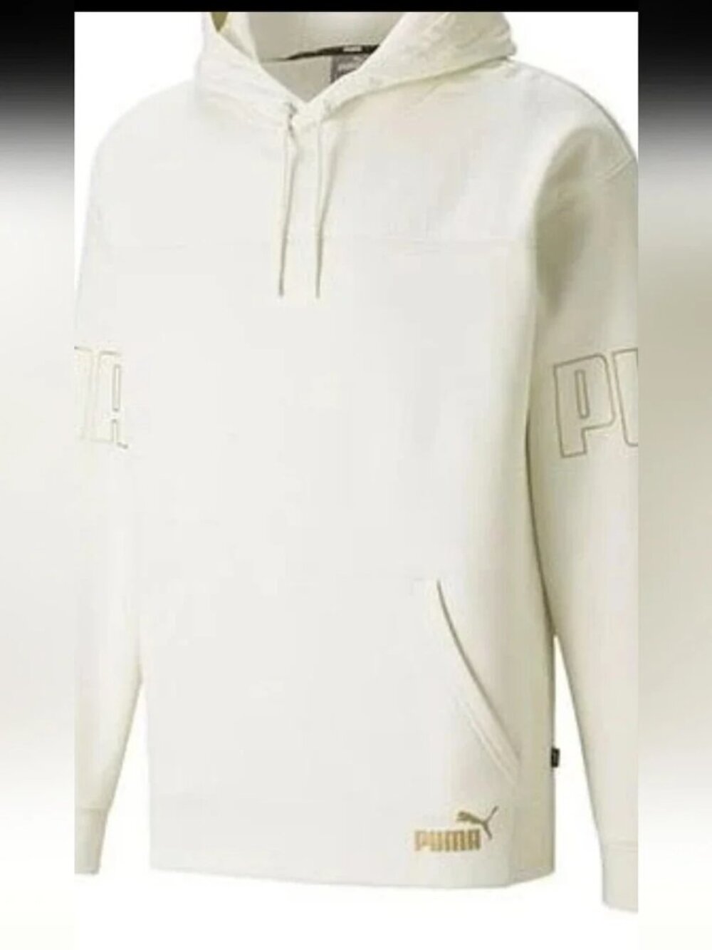 PUMA Men's Winterized Logo Hoodie Beige Cream off White Cotton Blend Medium - Picture 15 of 15